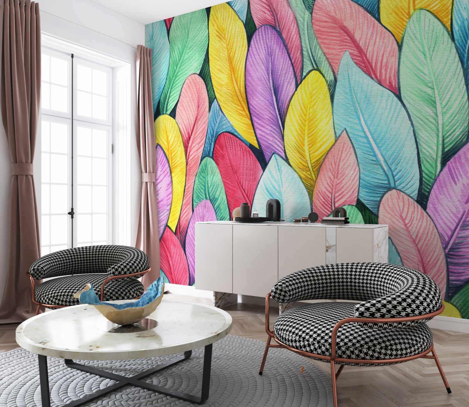 Fotobehang veelkleurige bladeren van heldere herfst