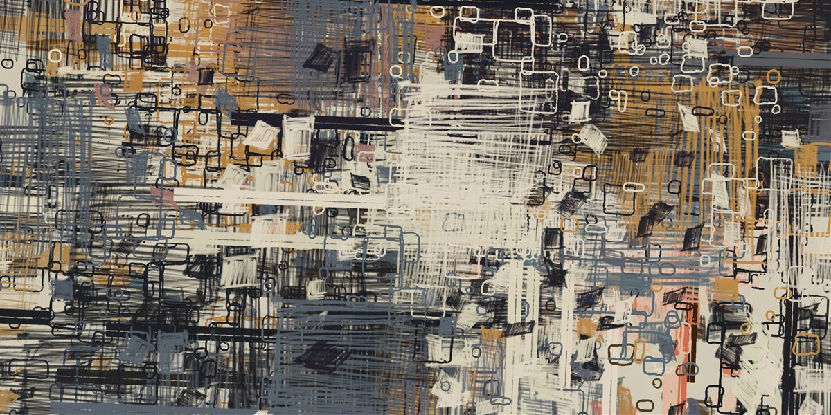 Fotobehang constructie bestaande uit geometrische vormen van rechthoekige vorm en verschillende tinten