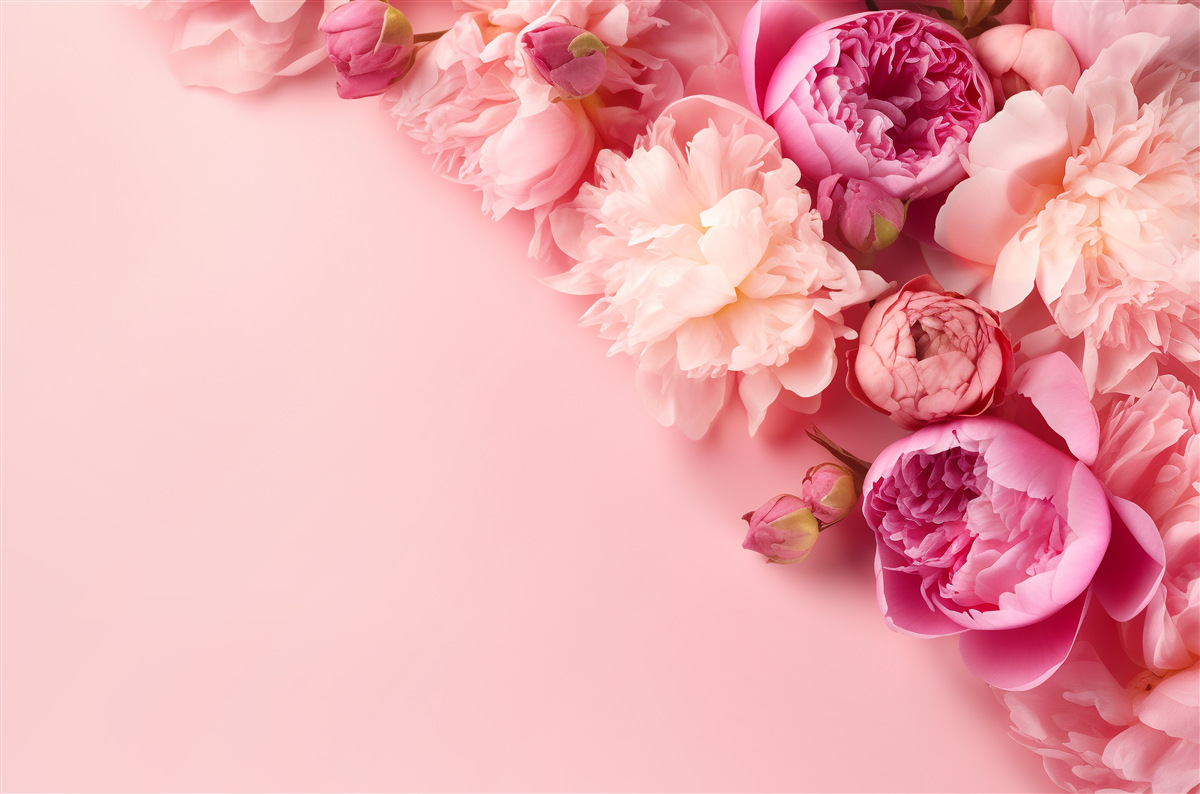 Fotobehang verschillende roze bloemen op een achtergrond van dezelfde tint