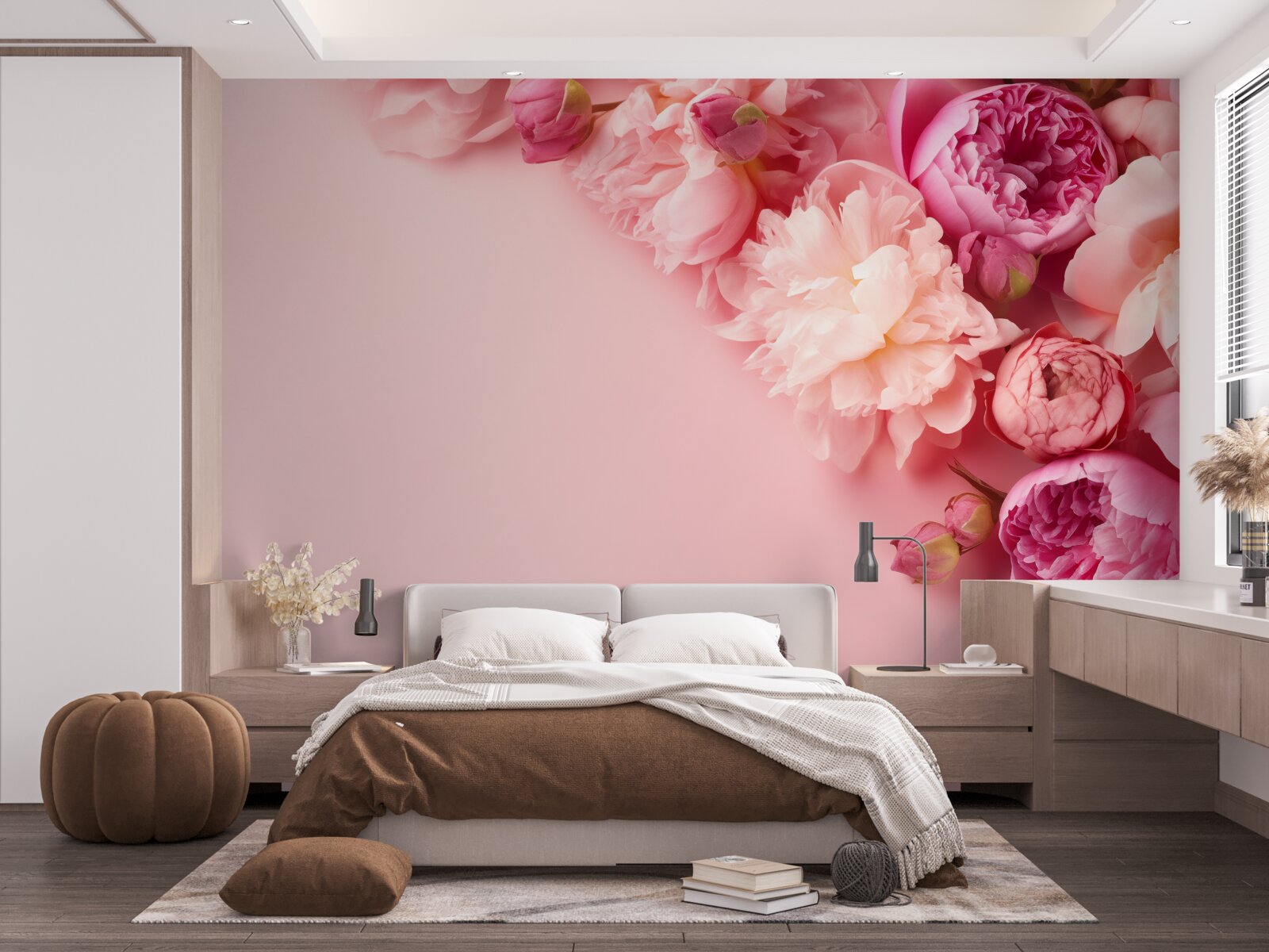 Fotobehang verschillende roze bloemen op een achtergrond van dezelfde tint