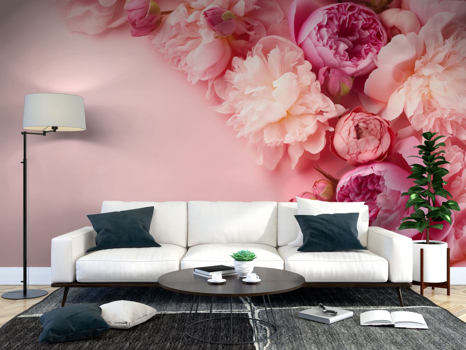 Fotobehang verschillende roze bloemen op een achtergrond van dezelfde tint