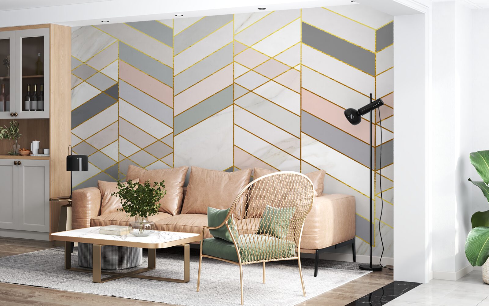 Fotobehang pastellijnen diagonaal geplaatst