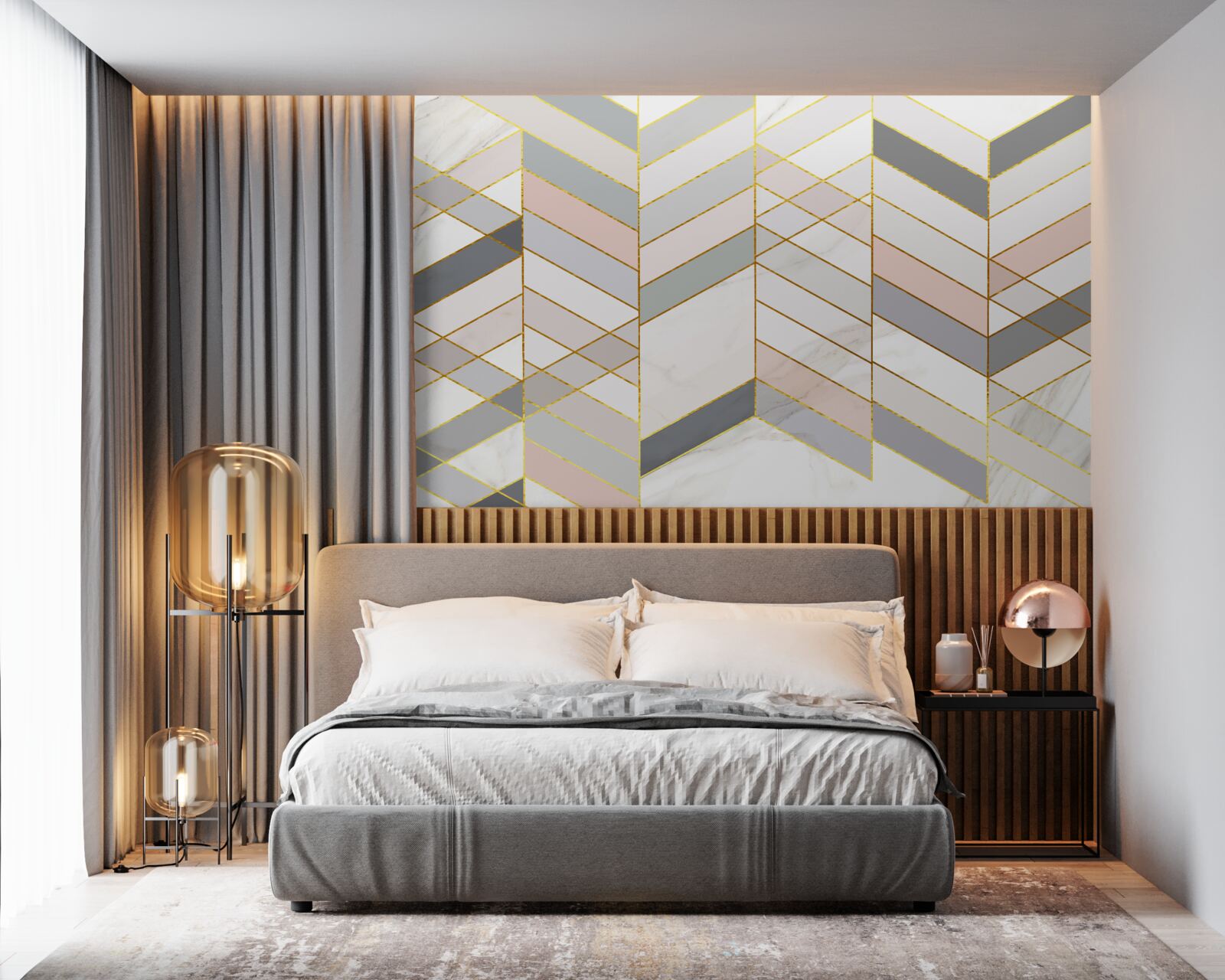 Fotobehang pastellijnen diagonaal geplaatst