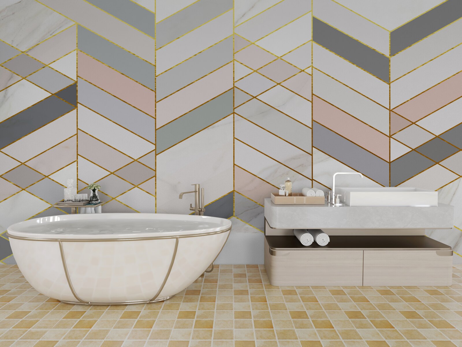 Fotobehang pastellijnen diagonaal geplaatst