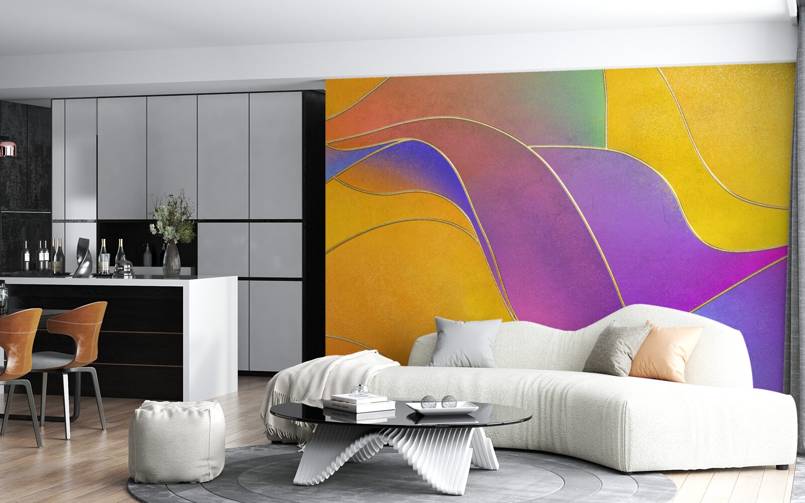 Fotobehang losse lijnen in paars