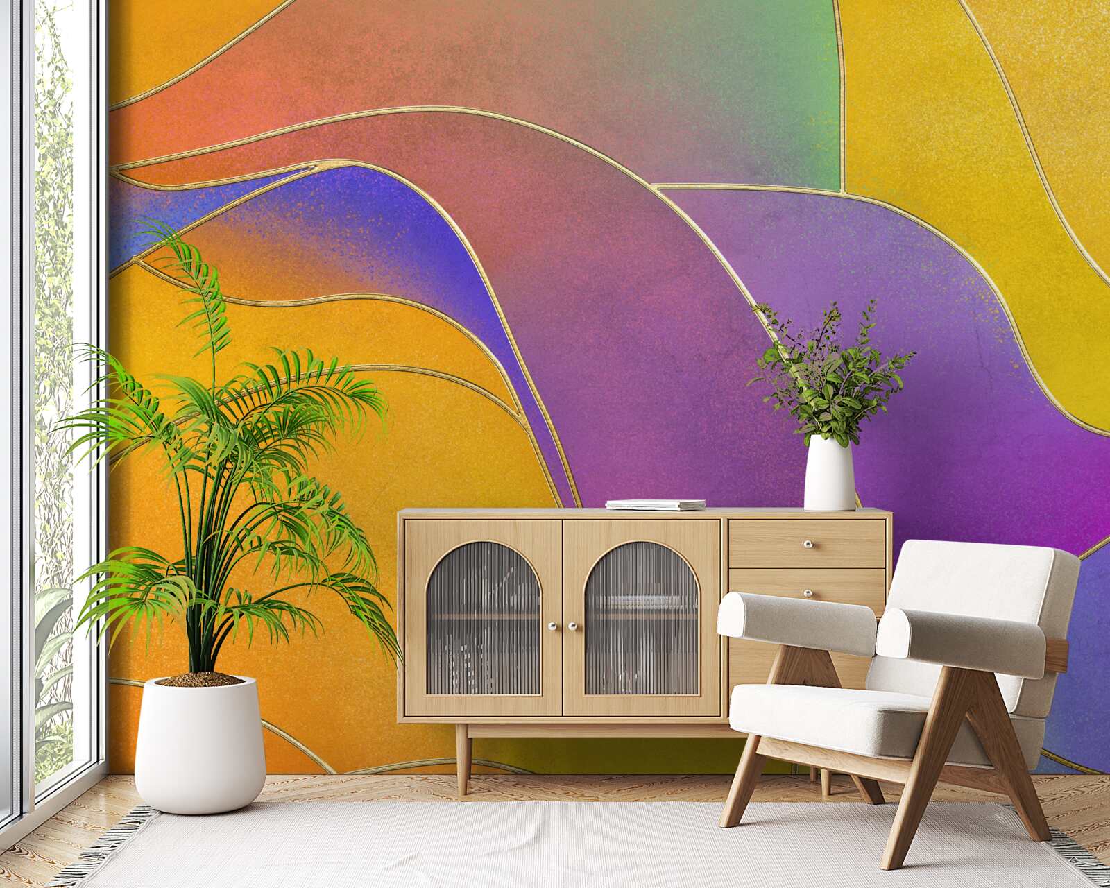 Fotobehang losse lijnen in paars