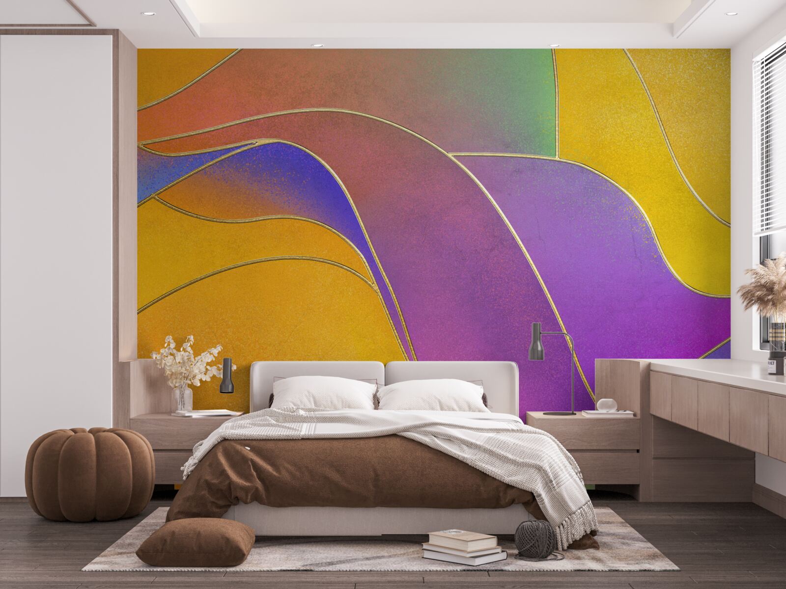 Fotobehang losse lijnen in paars