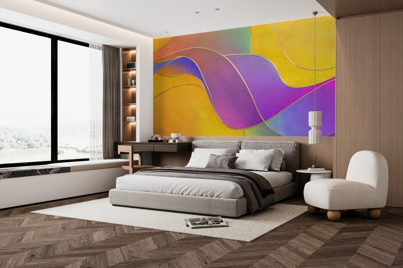 Fotobehang losse lijnen in paars