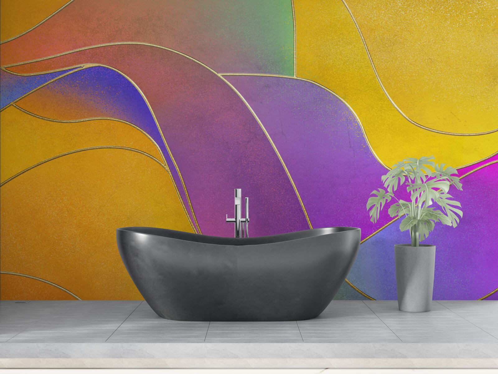 Fotobehang losse lijnen in paars