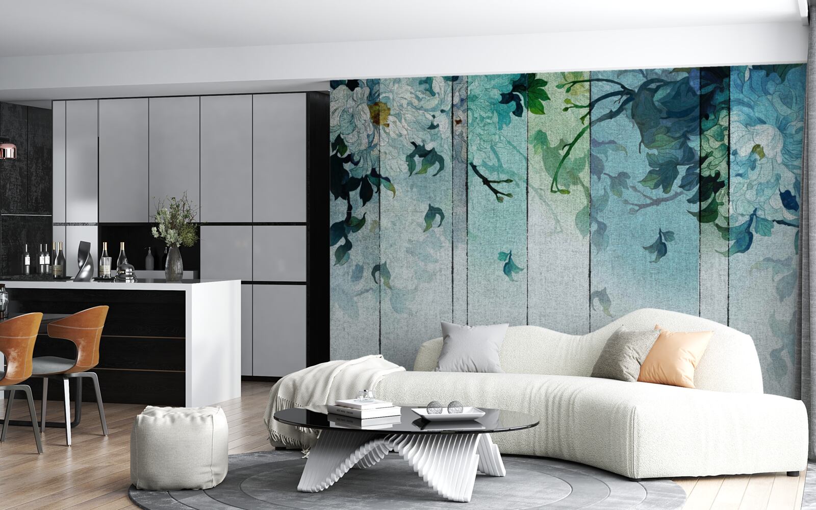 Fotobehang flora in zeeschuimtinten