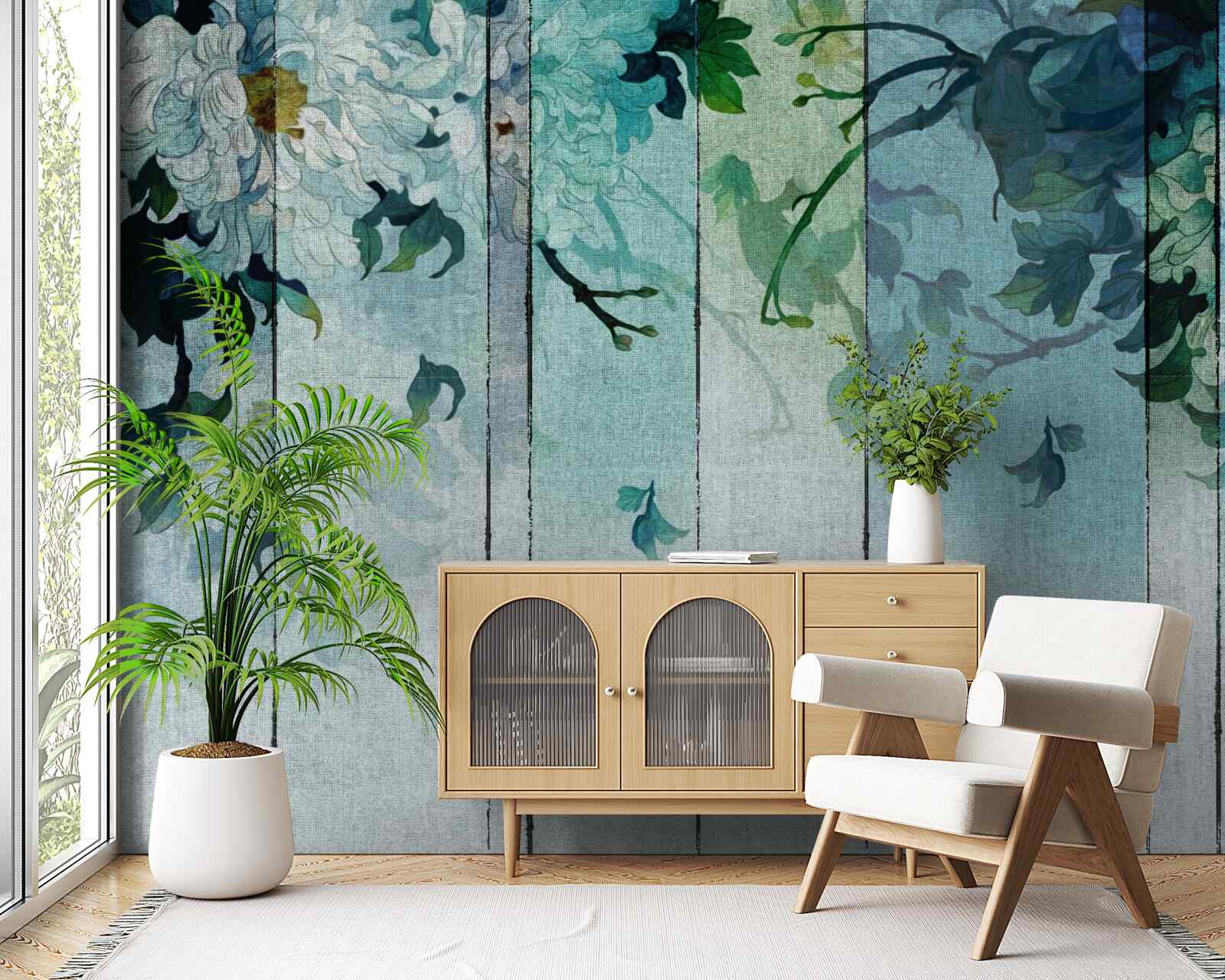 Fotobehang flora in zeeschuimtinten