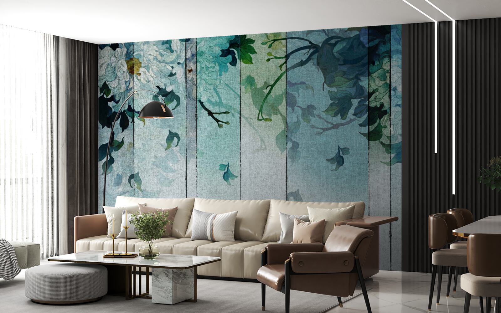 Fotobehang flora in zeeschuimtinten