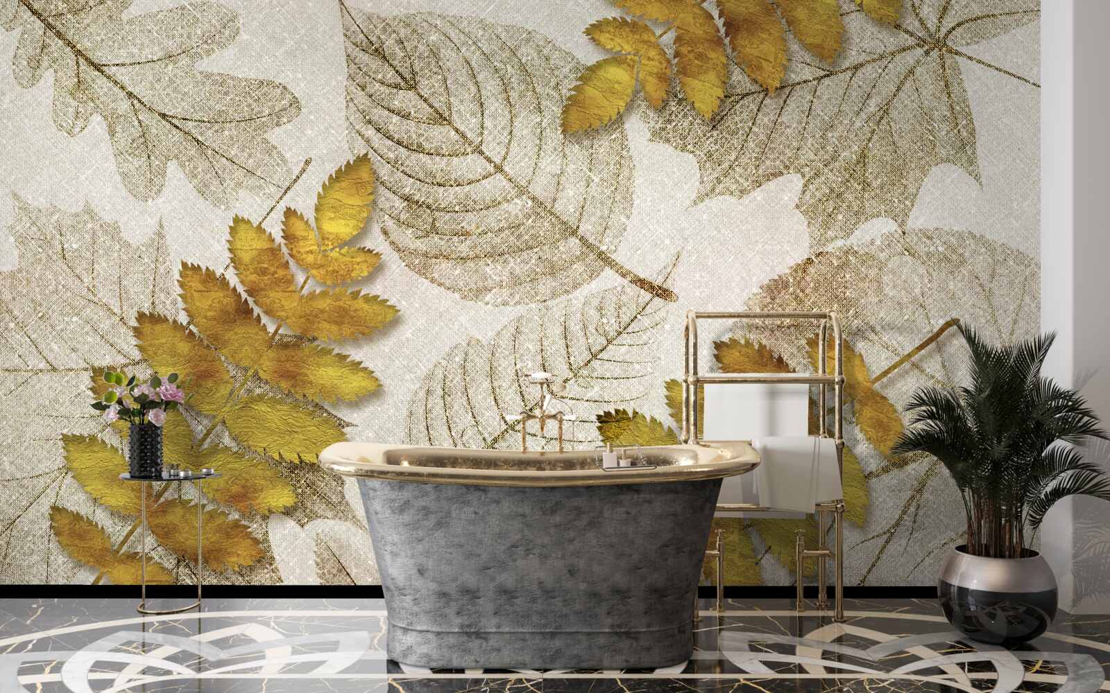 Fotobehang een jungle bedekt met goud