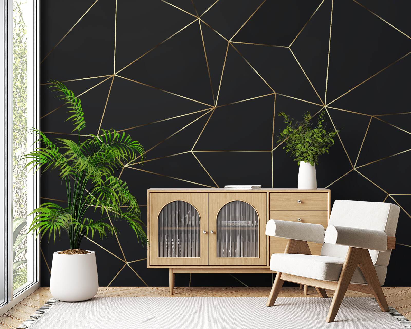 Fotobehang geometrische vormen met gouden randen