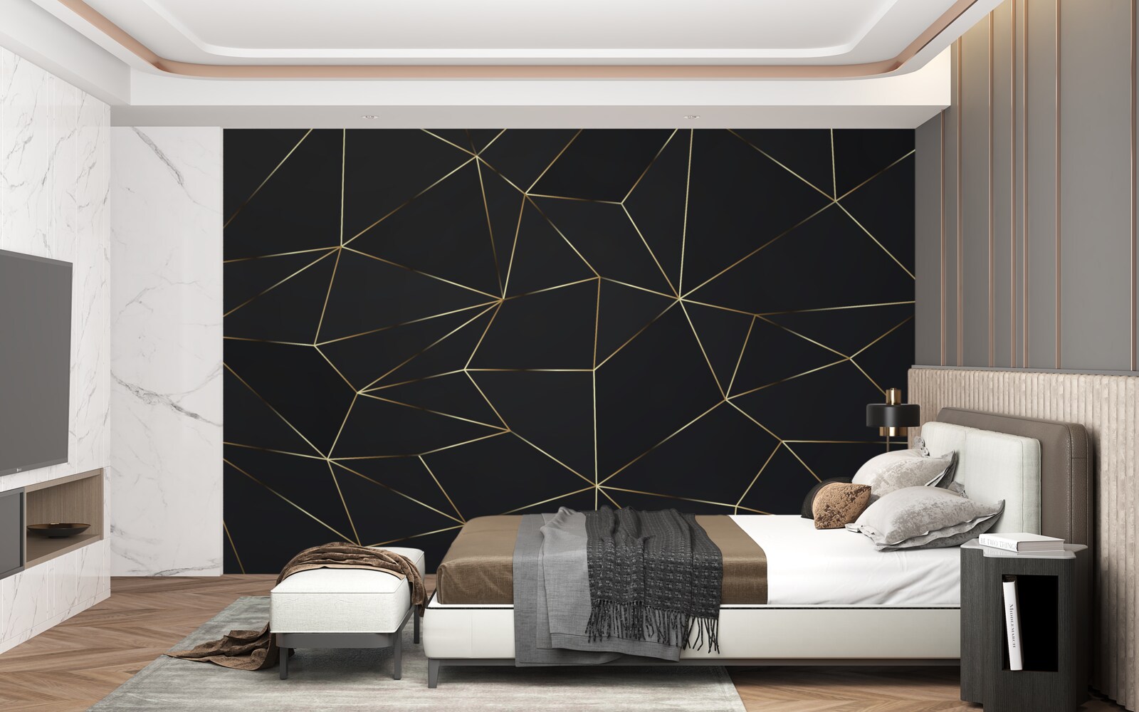 Fotobehang geometrische vormen met gouden randen