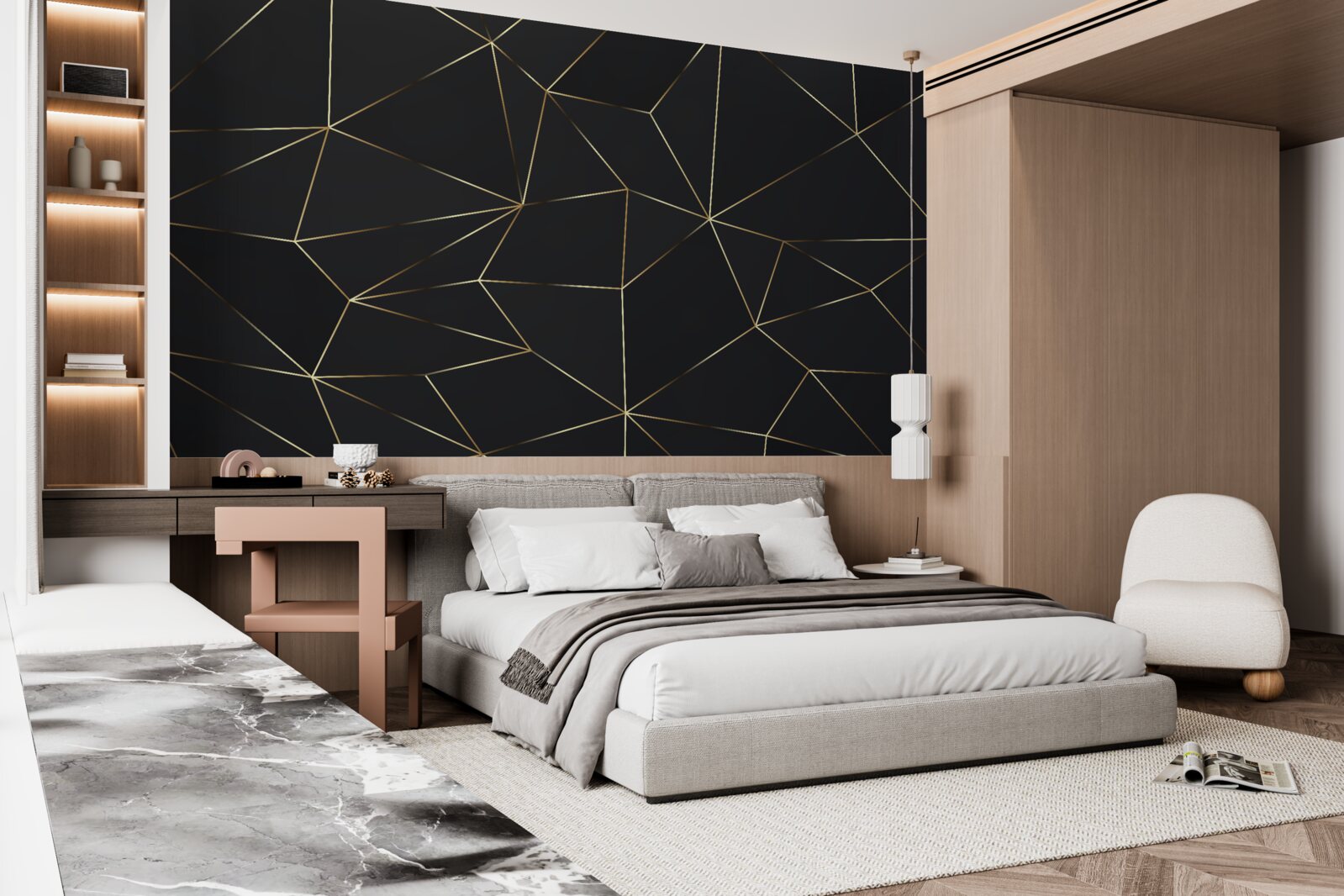 Fotobehang geometrische vormen met gouden randen