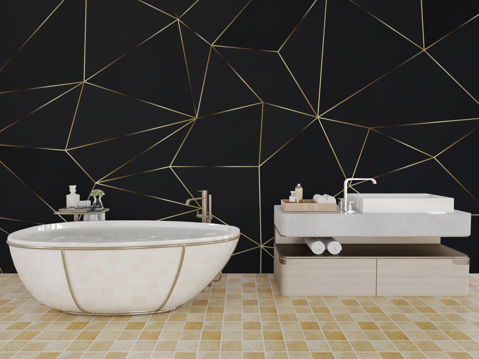 Fotobehang geometrische vormen met gouden randen