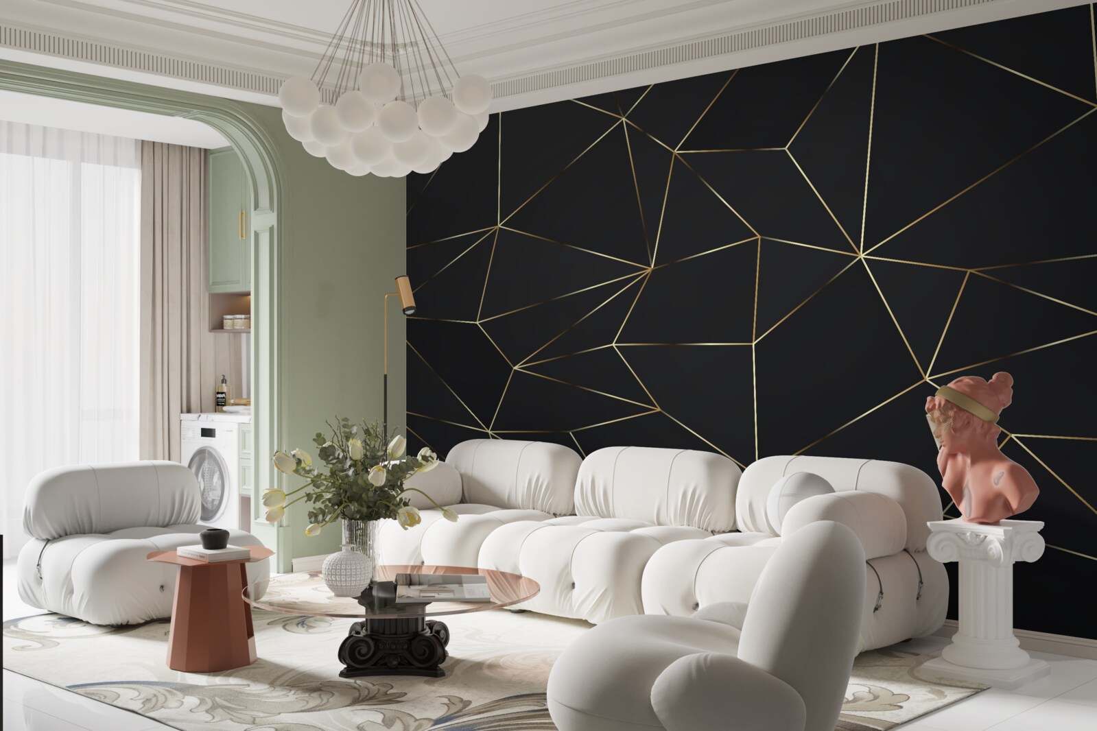 Fotobehang geometrische vormen met gouden randen