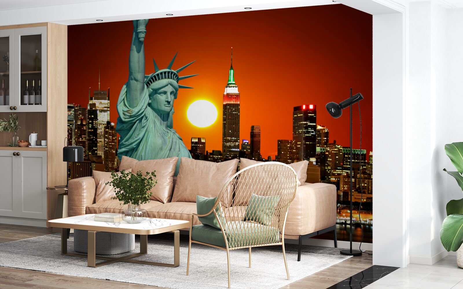 Fotobehang zonsondergang verlicht het vrijheidsbeeld