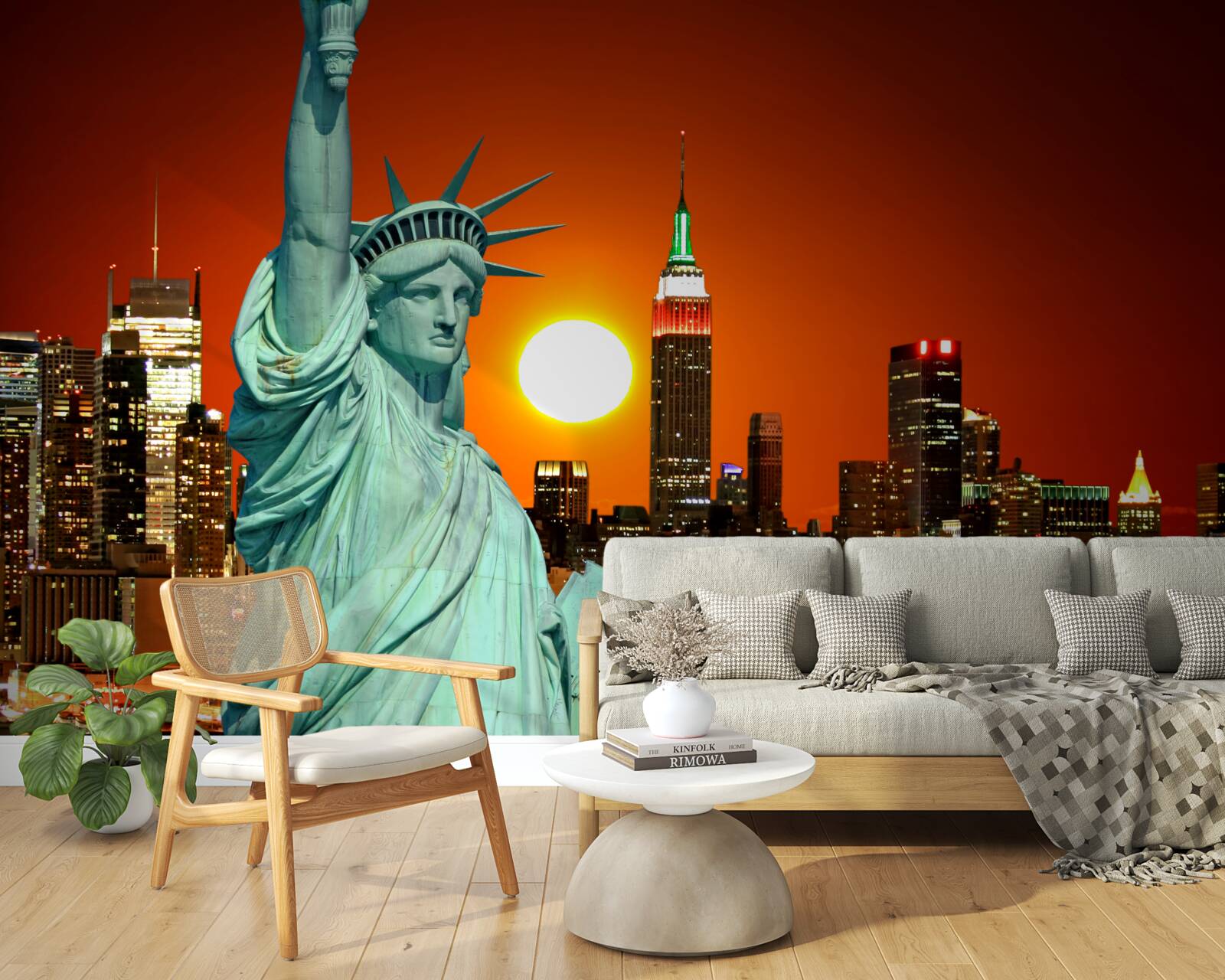 Fotobehang zonsondergang verlicht het vrijheidsbeeld