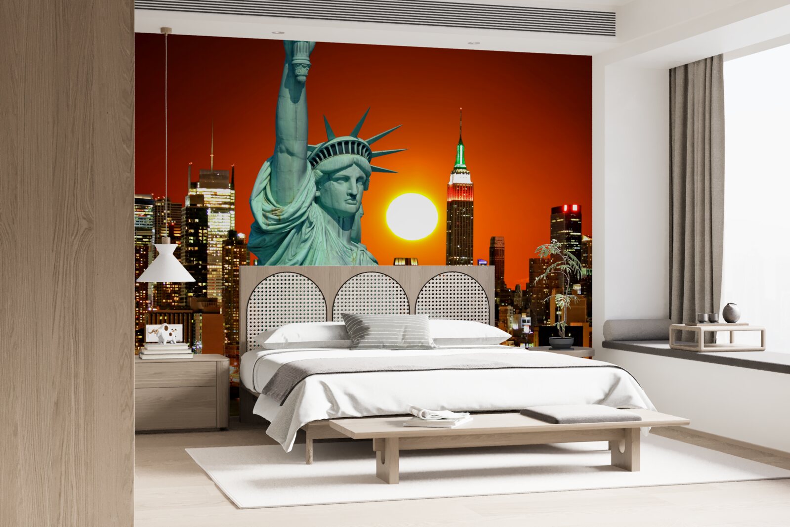 Fotobehang zonsondergang verlicht het vrijheidsbeeld