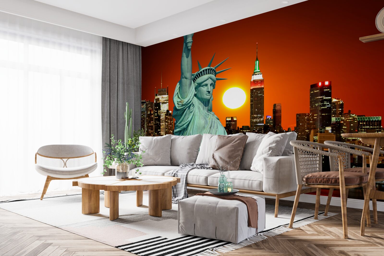 Fotobehang zonsondergang verlicht het vrijheidsbeeld