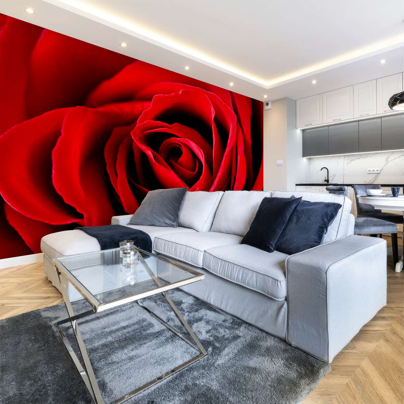 Fotobehang prachtige scharlakenrode roos