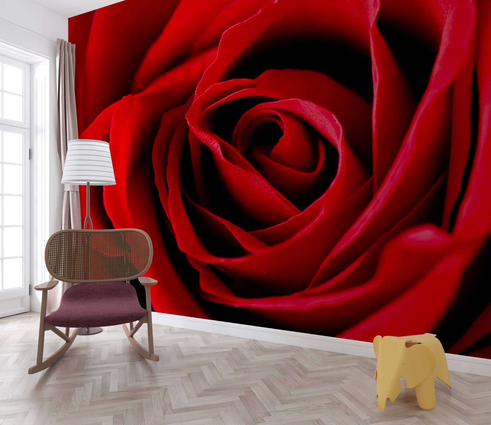 Fotobehang prachtige scharlakenrode roos