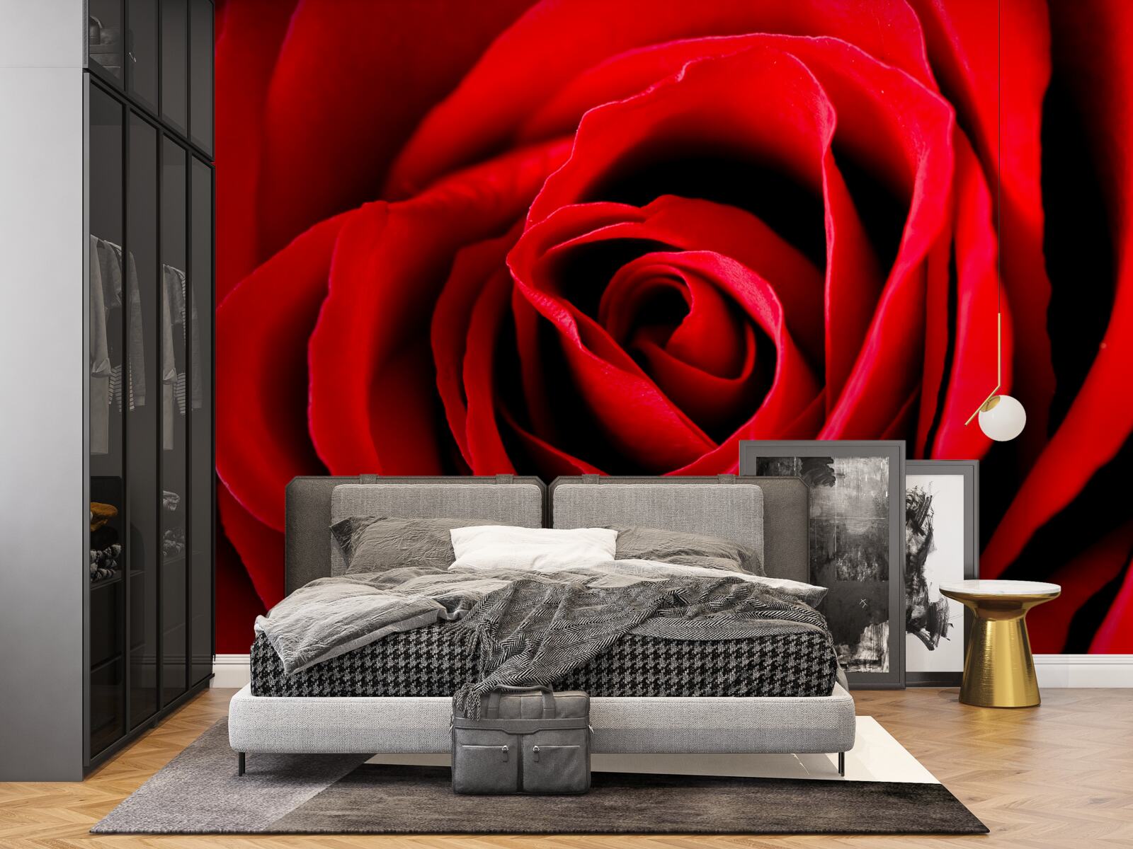 Fotobehang prachtige scharlakenrode roos