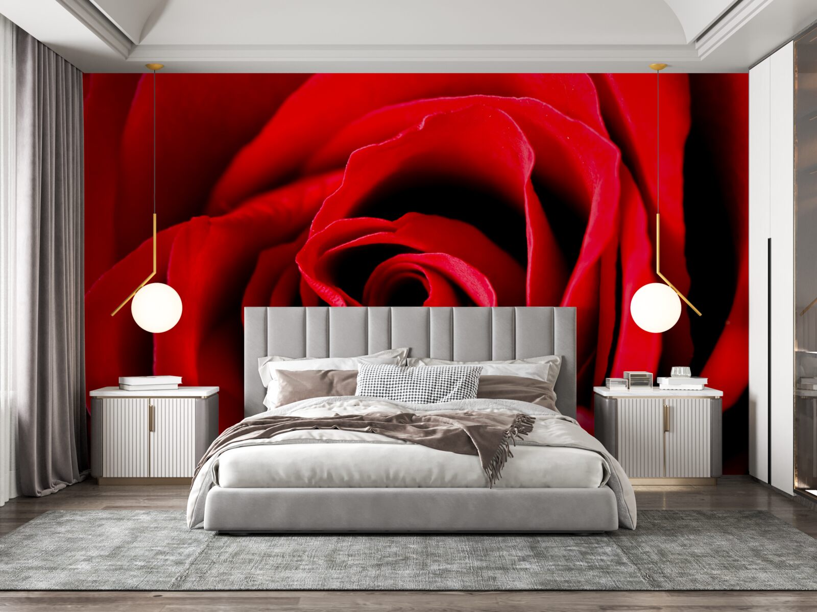 Fotobehang prachtige scharlakenrode roos