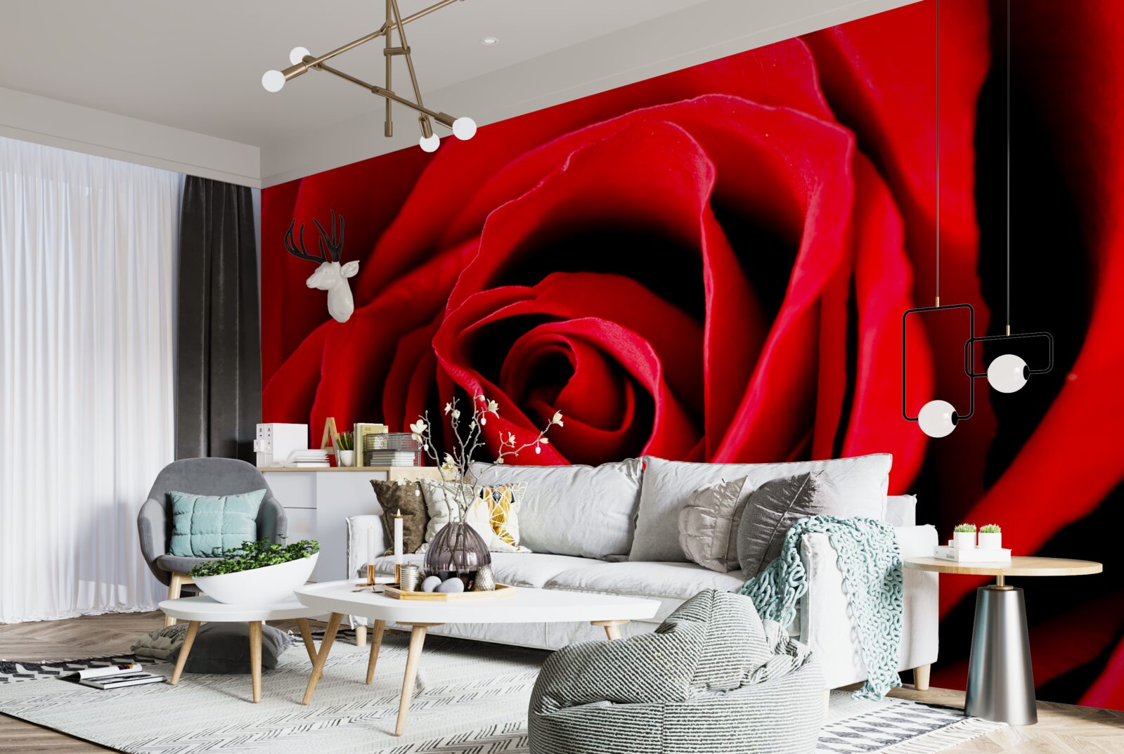 Fotobehang prachtige scharlakenrode roos