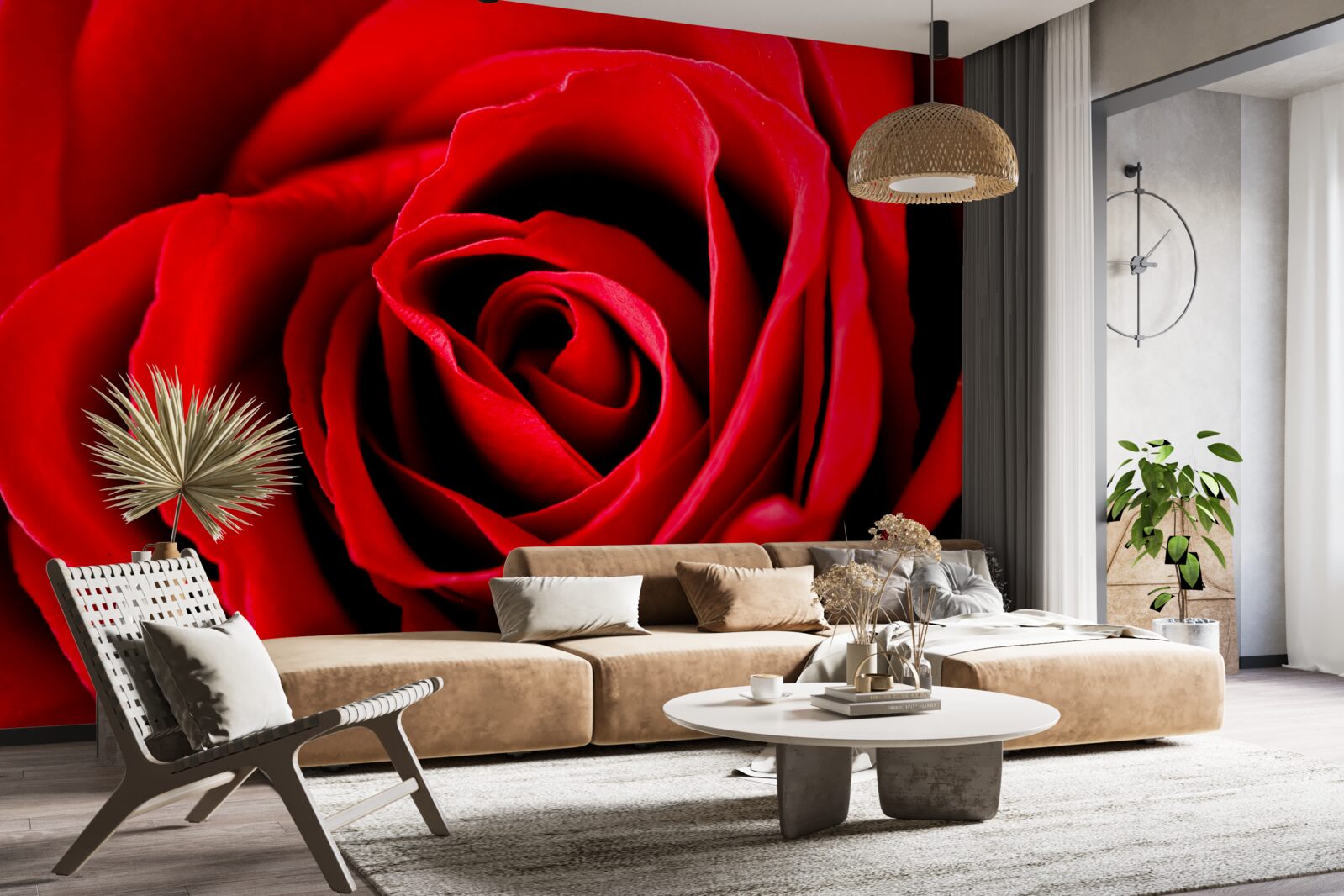 Fotobehang prachtige scharlakenrode roos