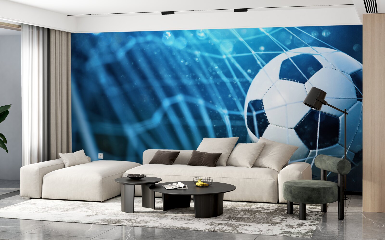 Fotobehang focus op de voetbal in het doel