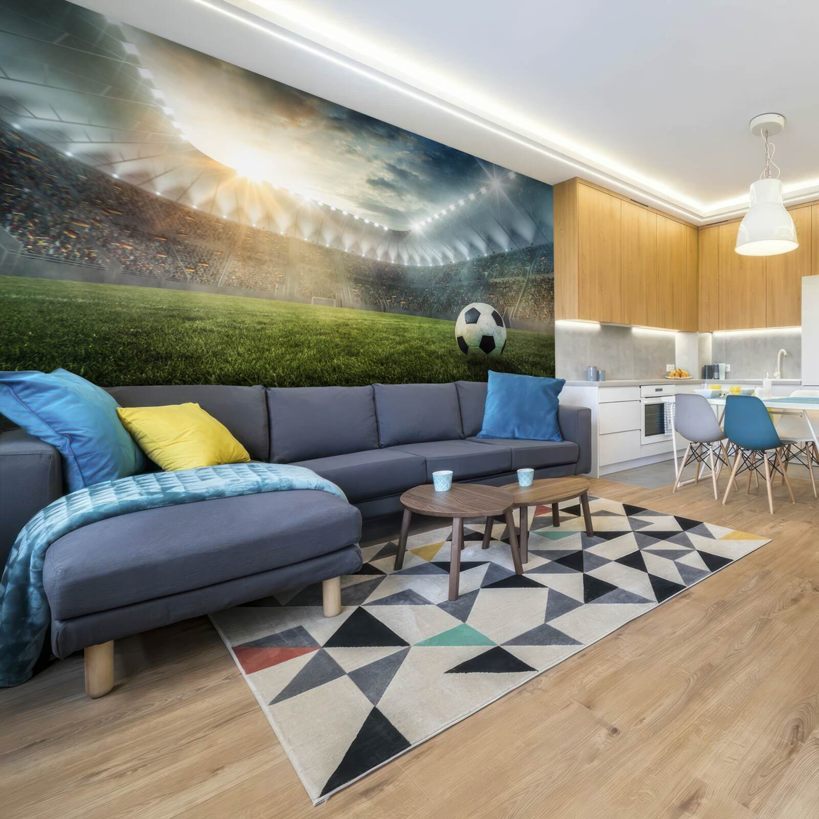 Fotobehang voetbal is op het veld