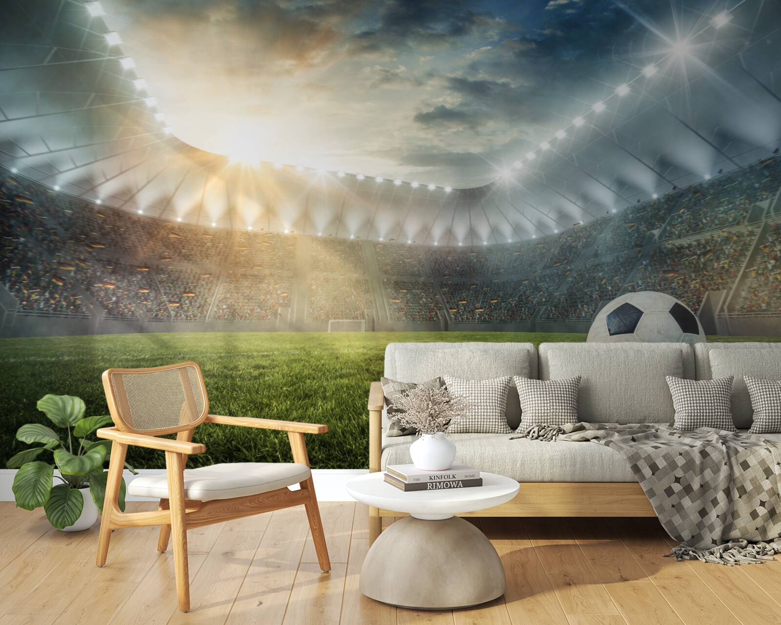 Fotobehang voetbal is op het veld