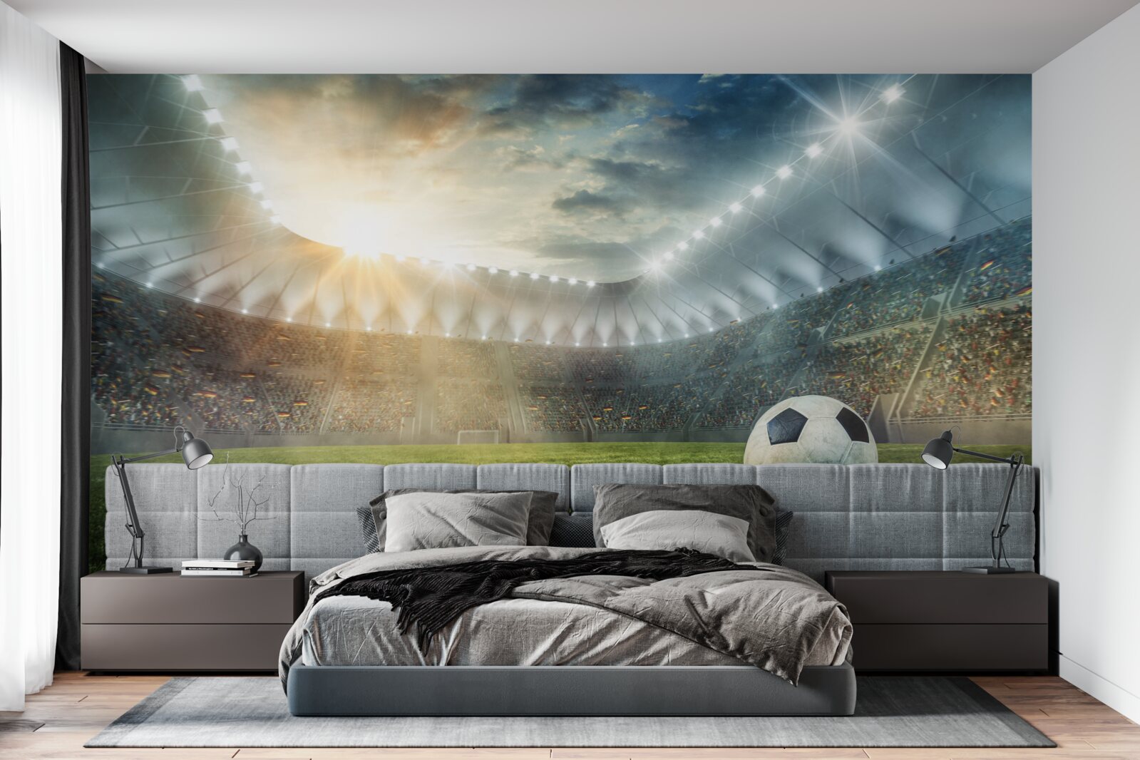 Fotobehang voetbal is op het veld