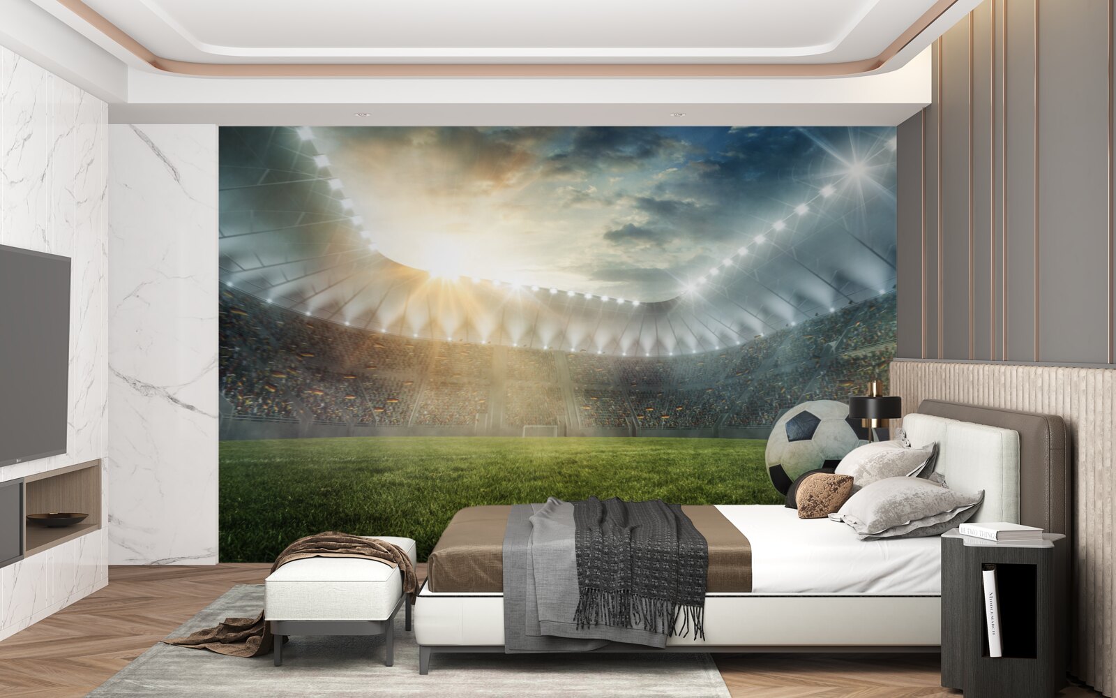 Fotobehang voetbal is op het veld