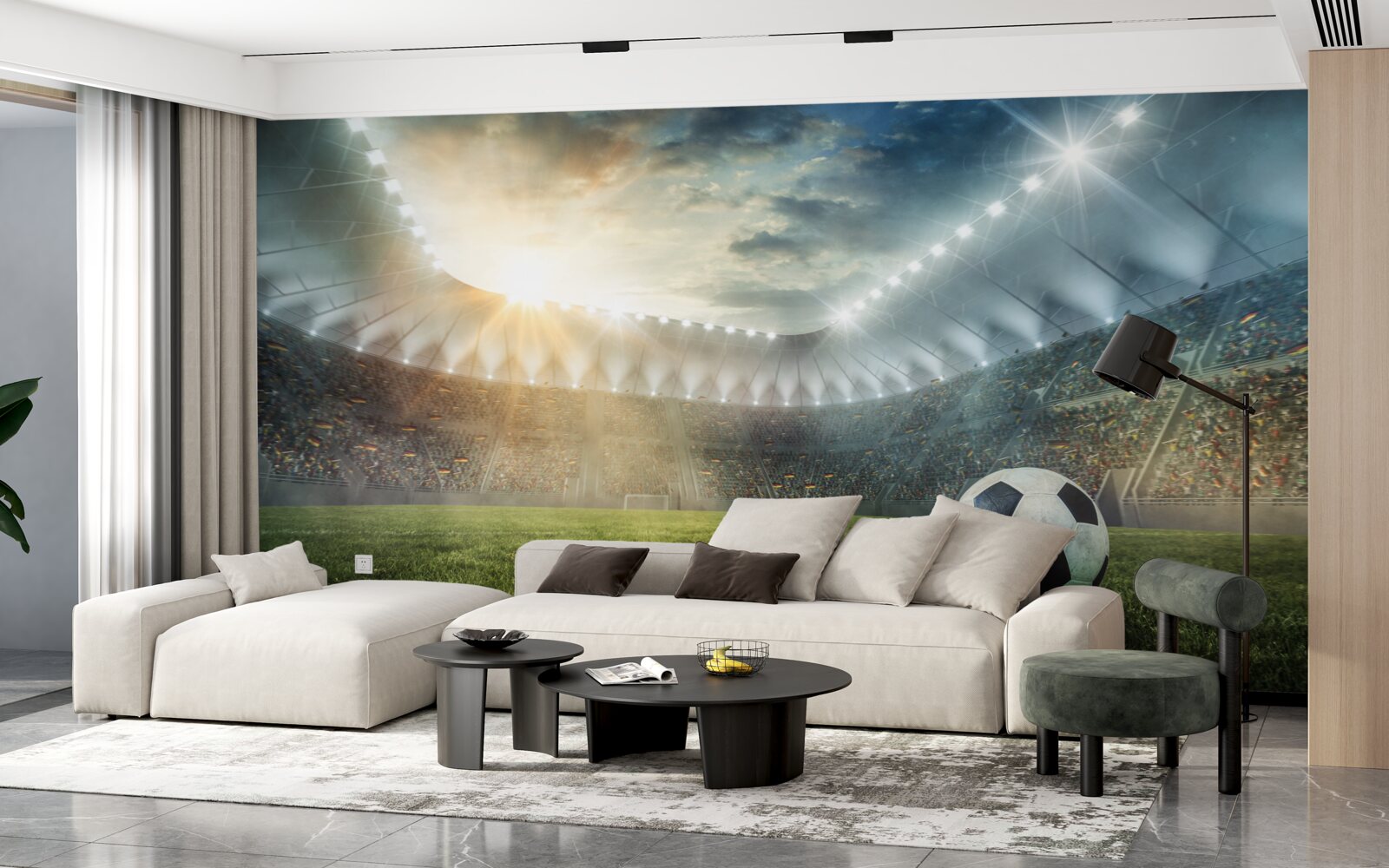 Fotobehang voetbal is op het veld