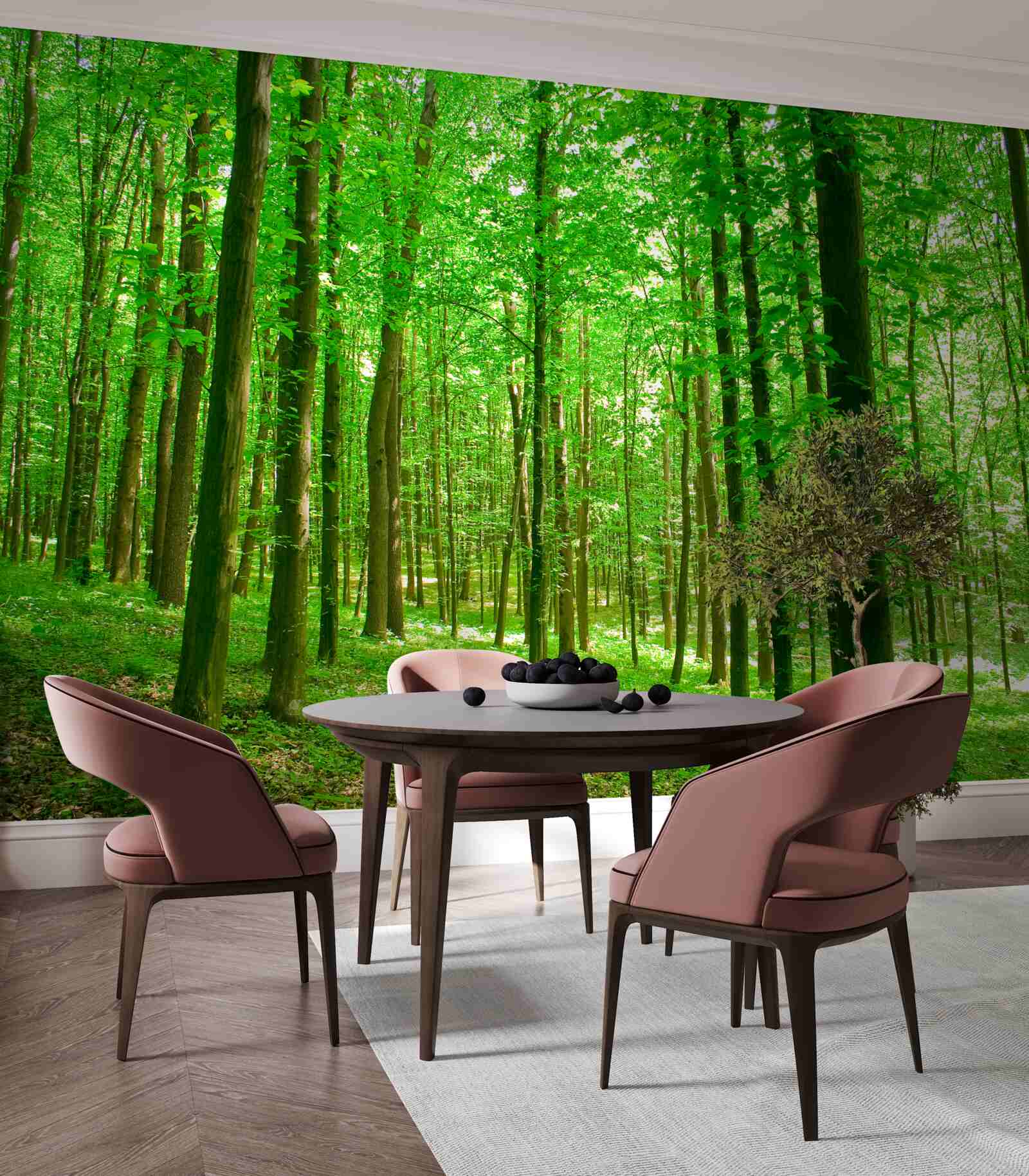 Fotobehang dun zomerbos met loofbomen