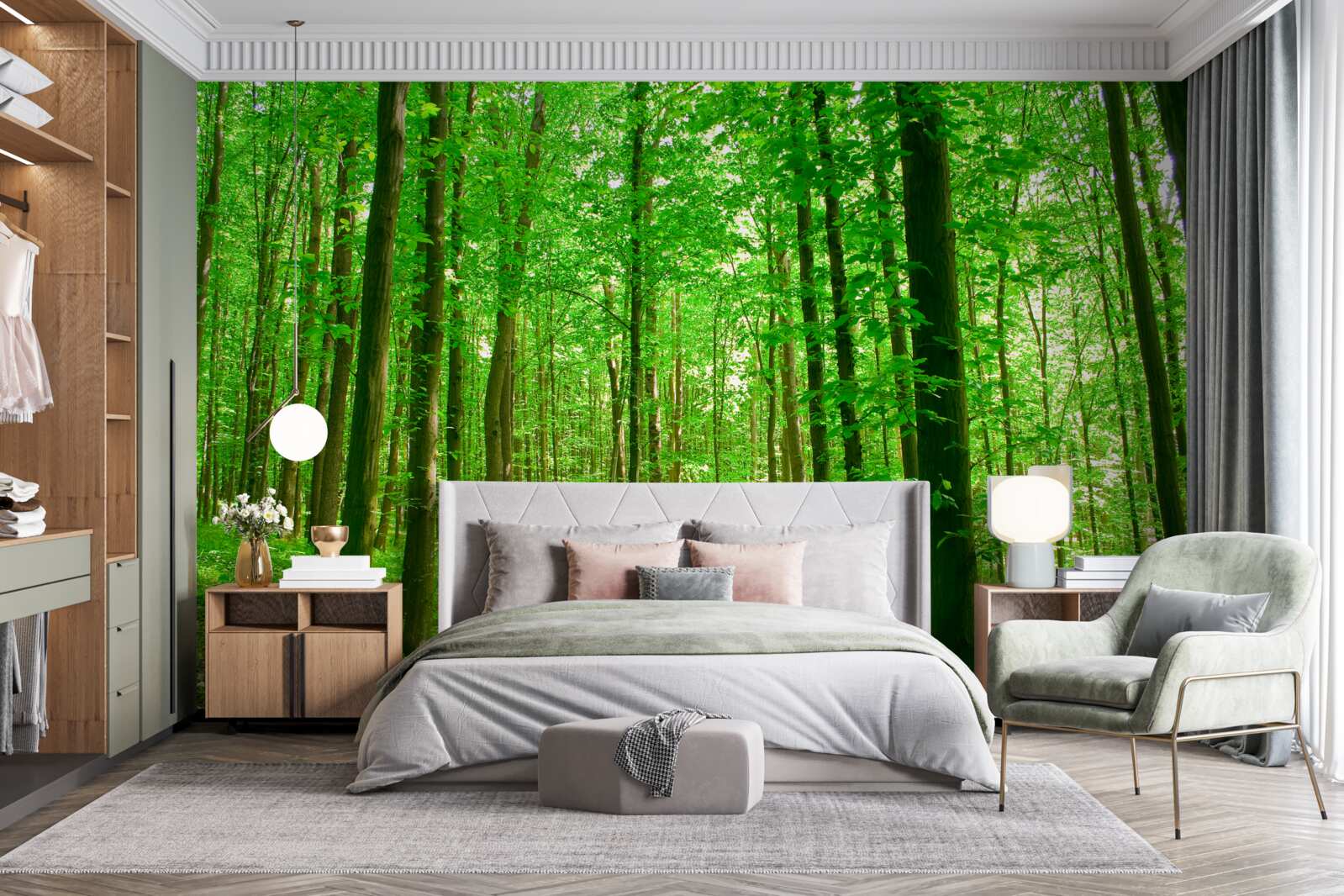 Fotobehang dun zomerbos met loofbomen