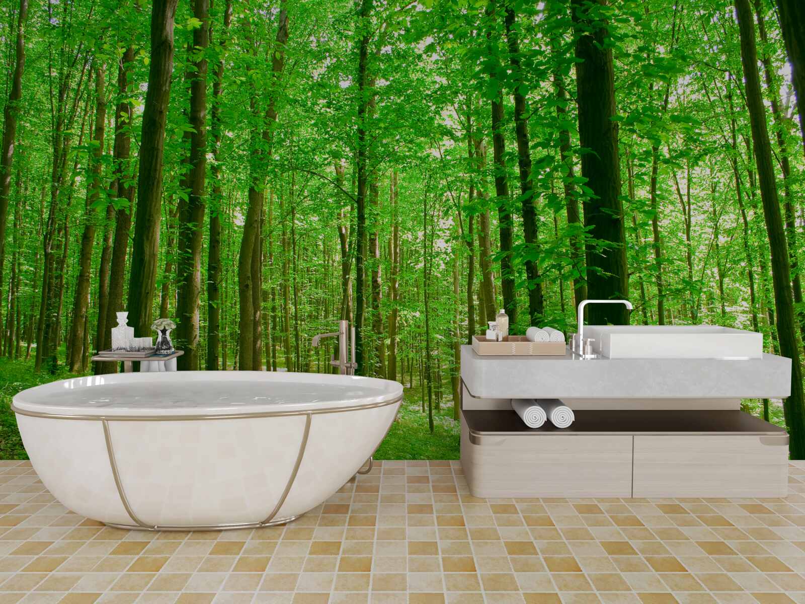 Fotobehang dun zomerbos met loofbomen