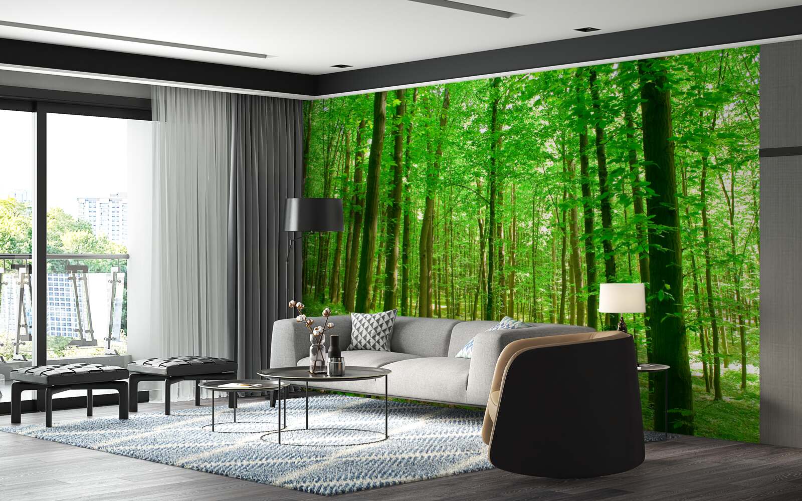 Fotobehang dun zomerbos met loofbomen