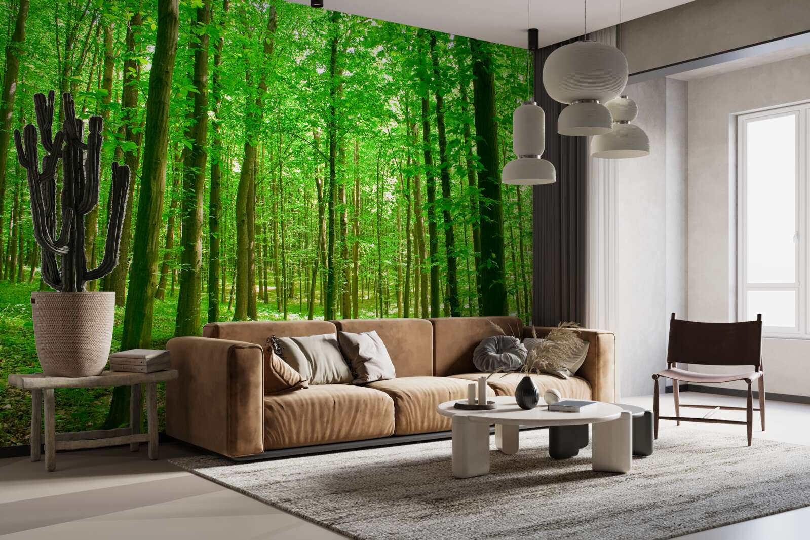 Fotobehang dun zomerbos met loofbomen