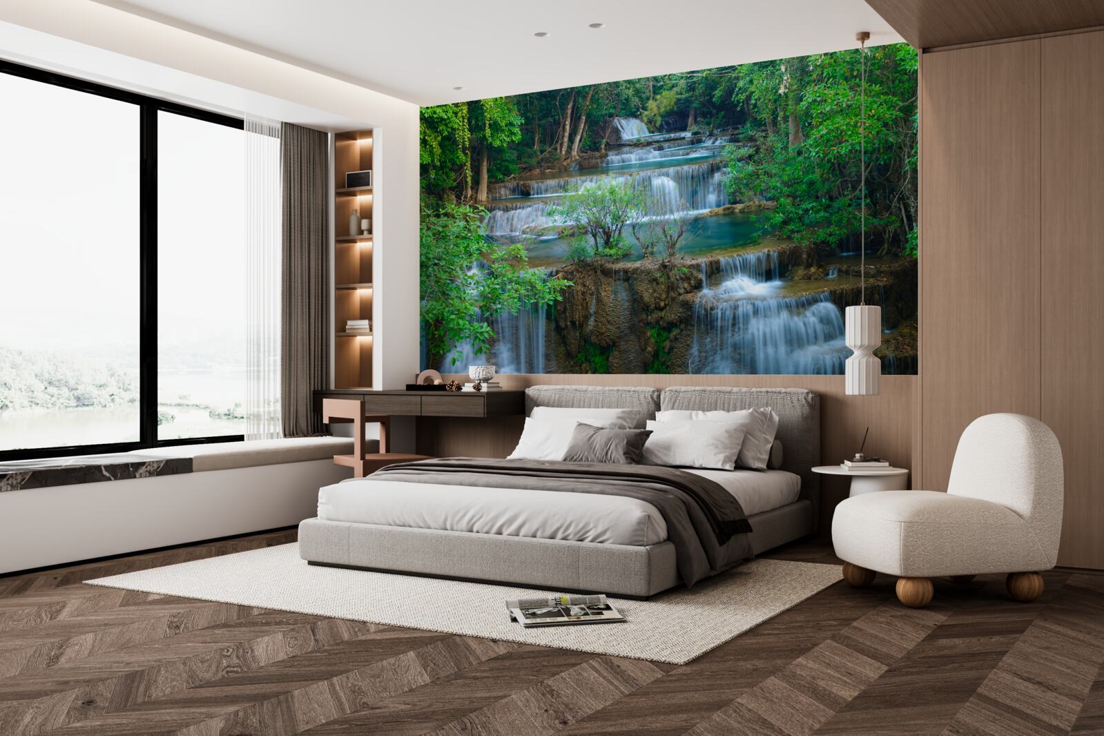 Fotobehang watervallen die majestueus in beken in het bos vallen vormen een cascade