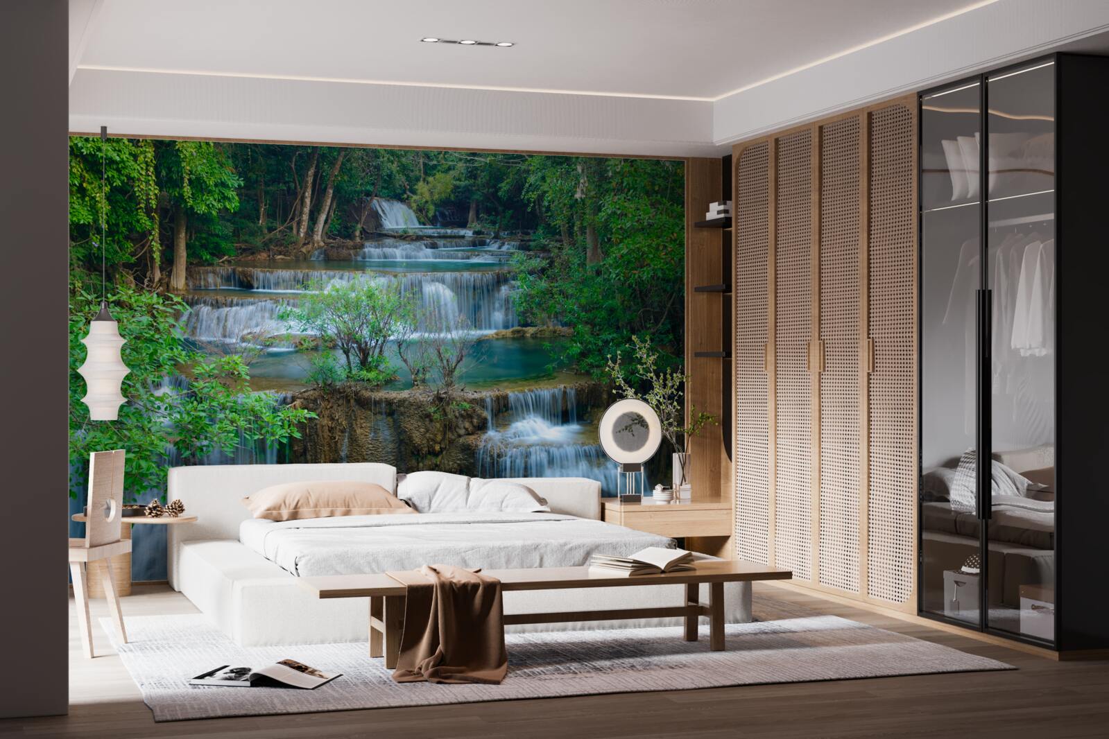 Fotobehang watervallen die majestueus in beken in het bos vallen vormen een cascade