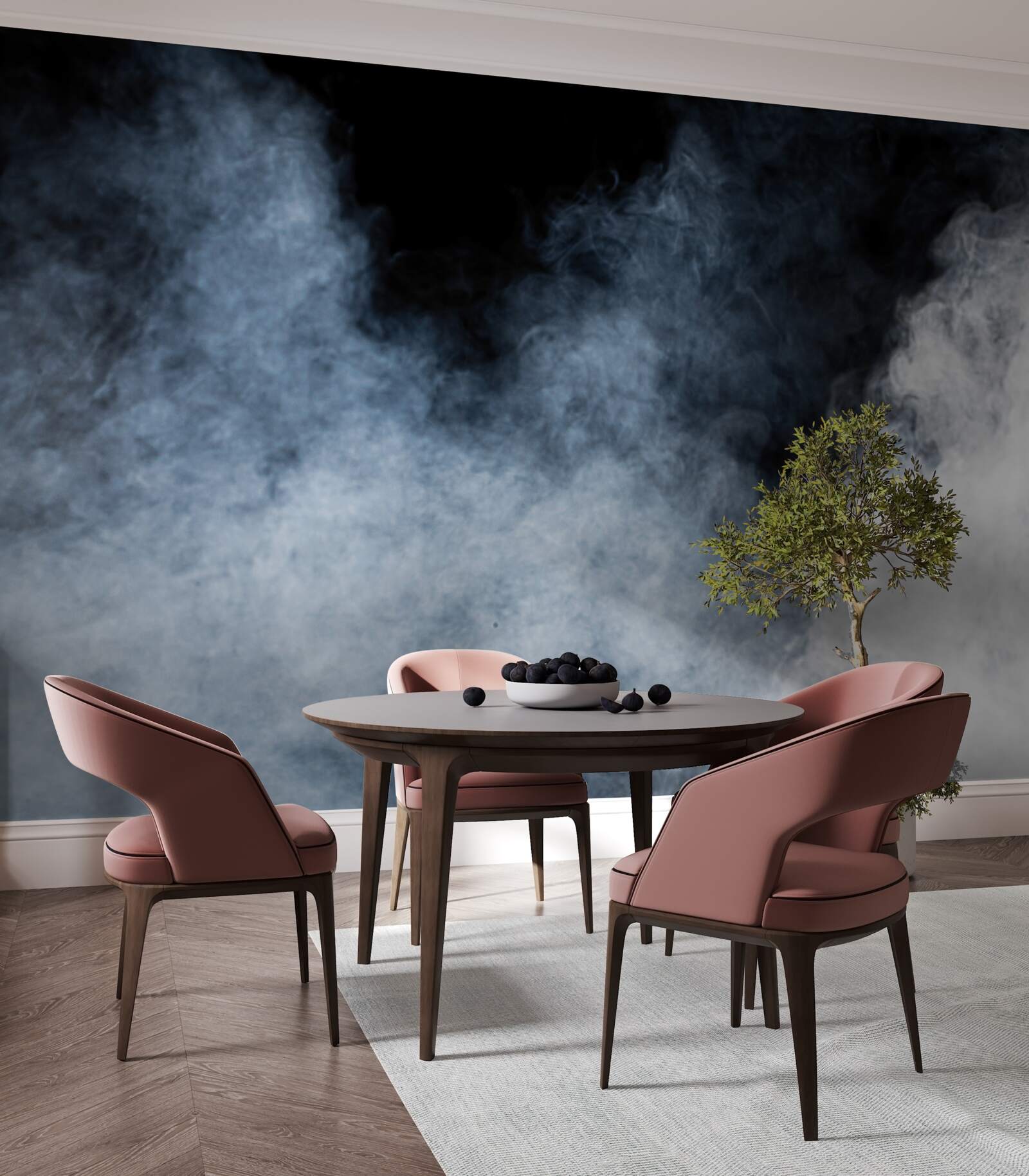 Fotobehang een dichte mist bedekte het nachtbos