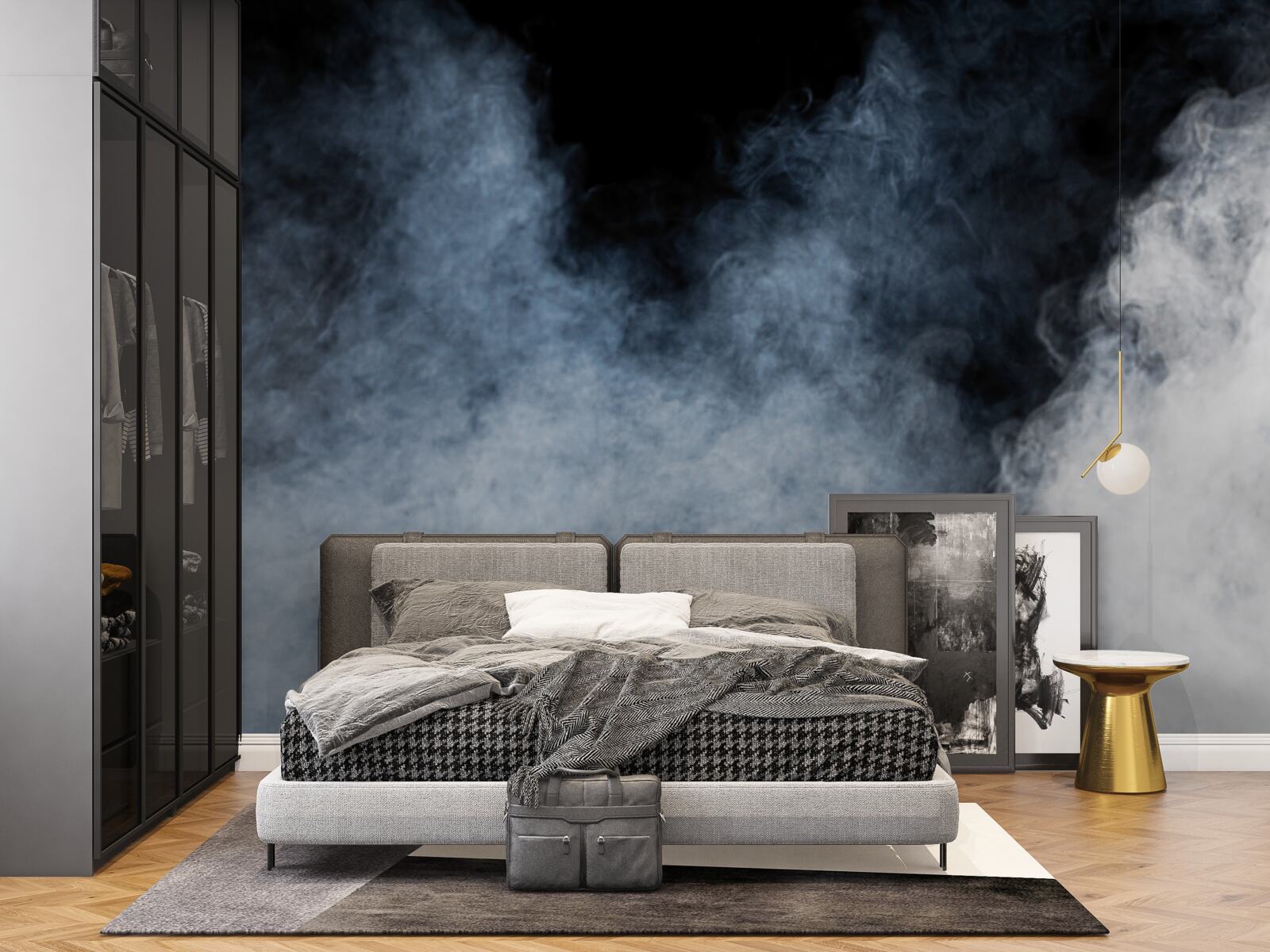 Fotobehang een dichte mist bedekte het nachtbos