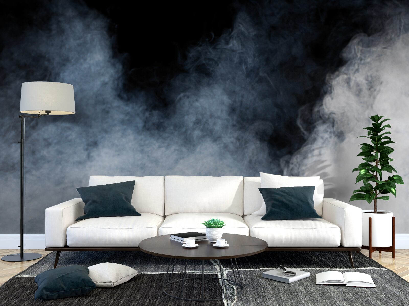 Fotobehang een dichte mist bedekte het nachtbos