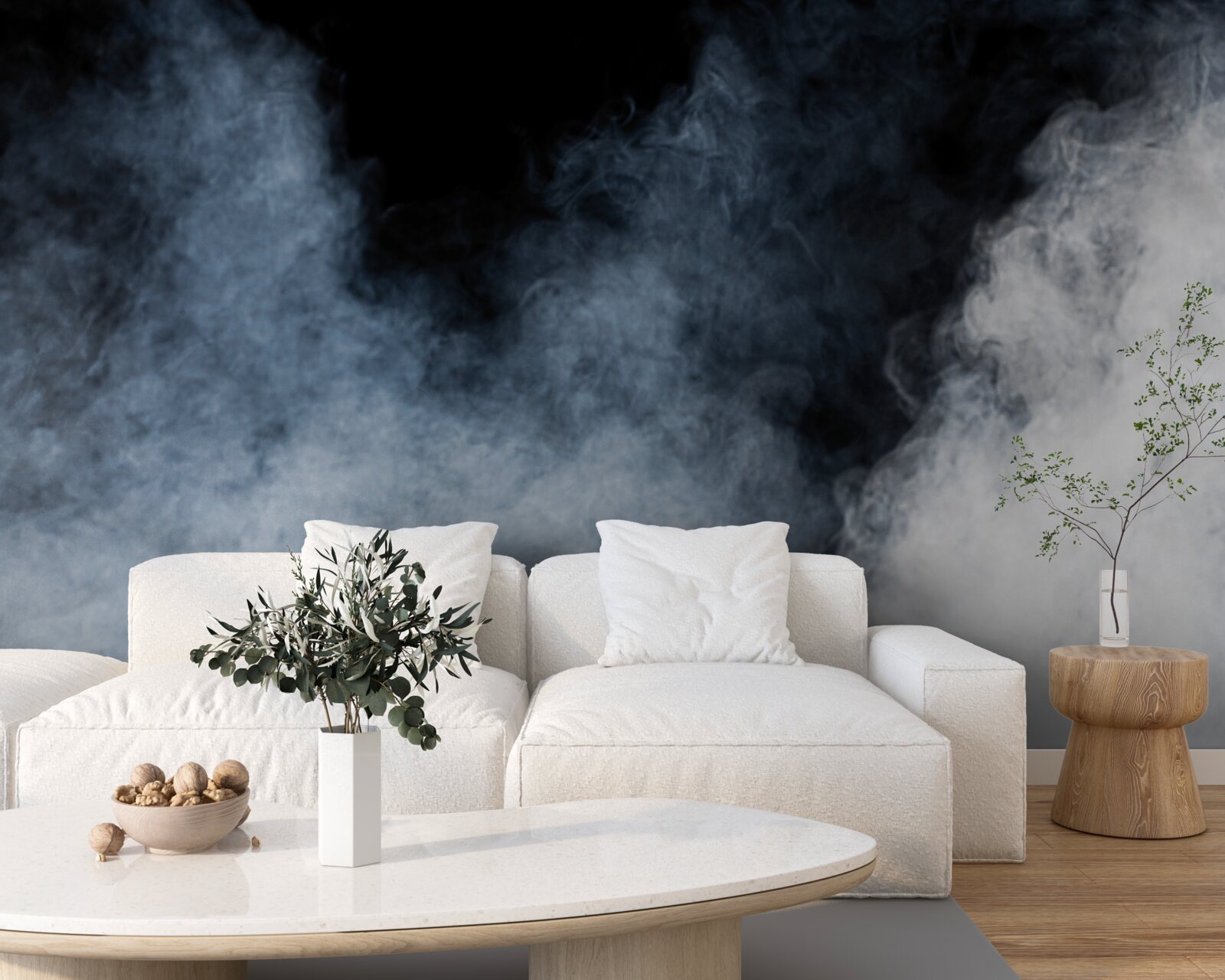 Fotobehang een dichte mist bedekte het nachtbos