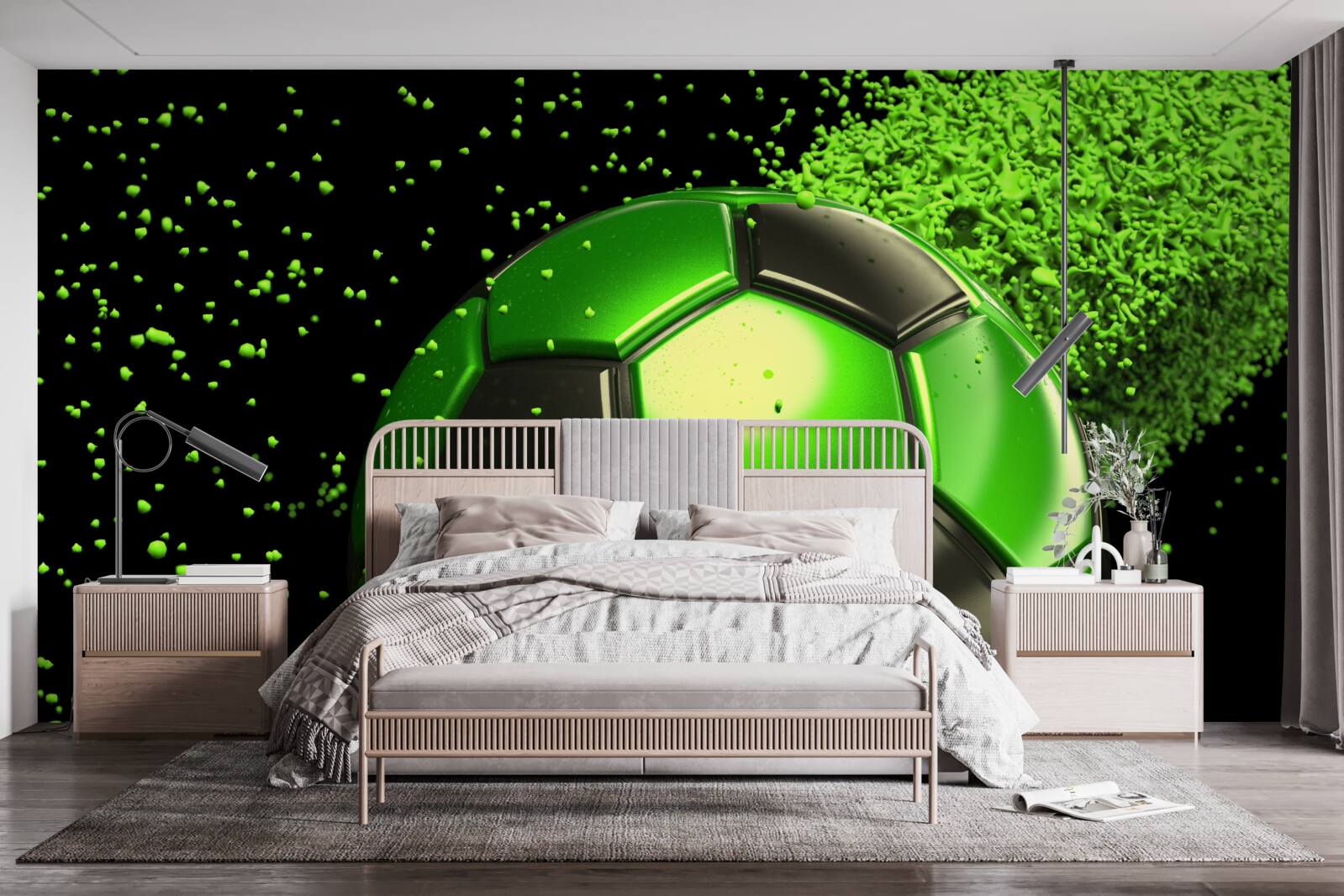 Fotobehang verlicht de bal met groen licht